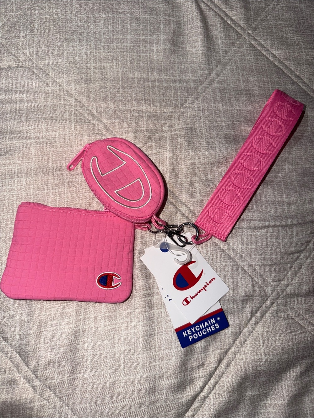 Champion Pink Keychain Pouch Set with Wrist Strap